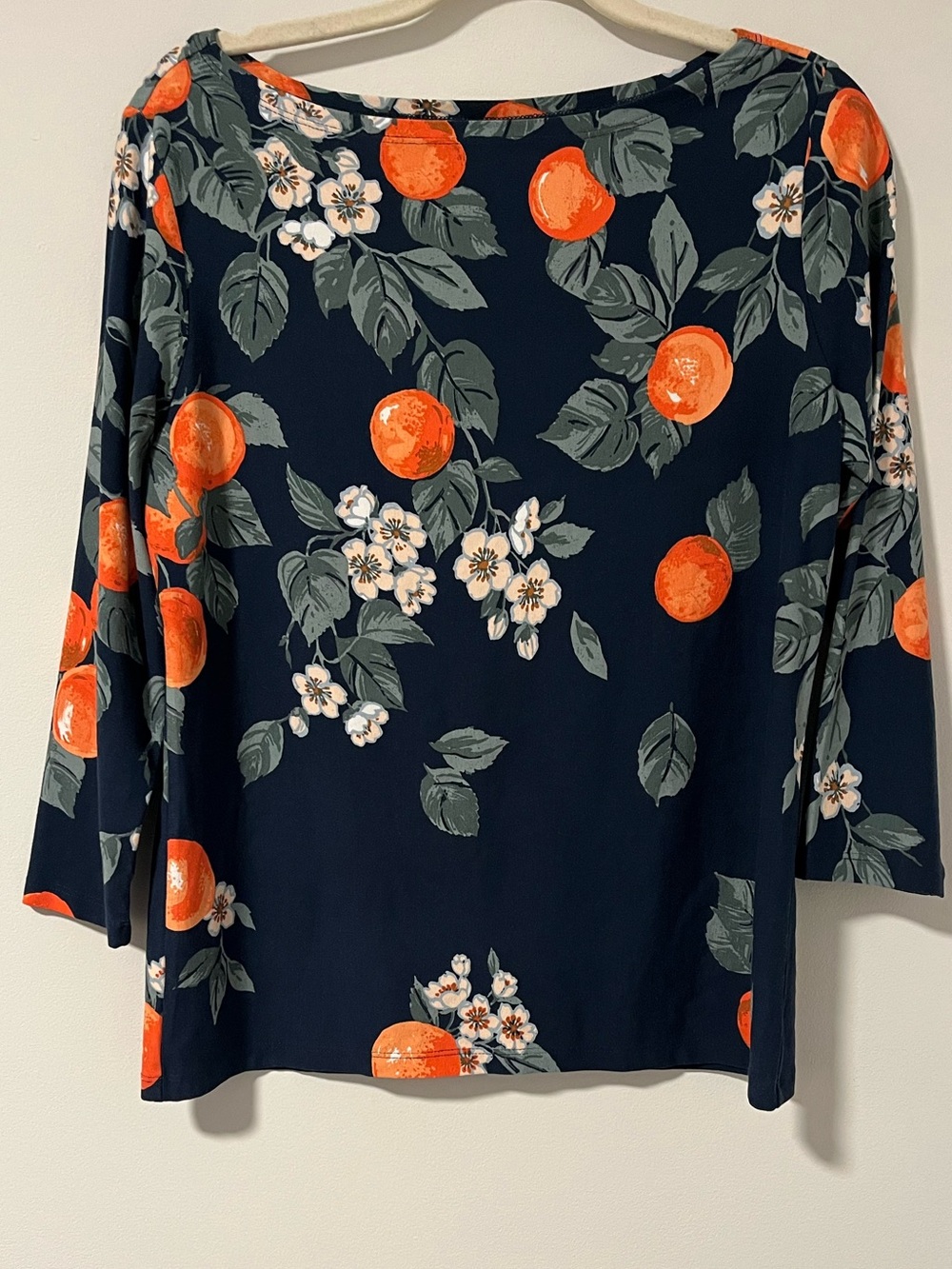Ann Taylor Navy Top with Orange Floral Motif